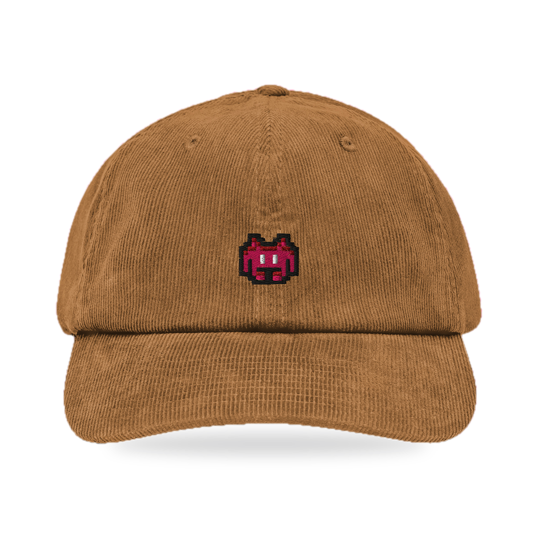 Pixel Alien Rot – Bestickte Cord Cap · Braun · front