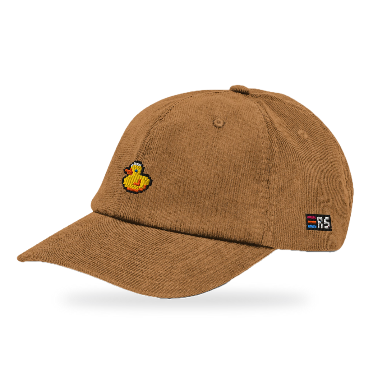 Pixel Ente – Bestickte Cord Cap · Braun · three_quarter