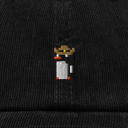 Pixel Pinguin Mit Cowboyhut – Bestickte Cord Cap · Schwarz · Stick