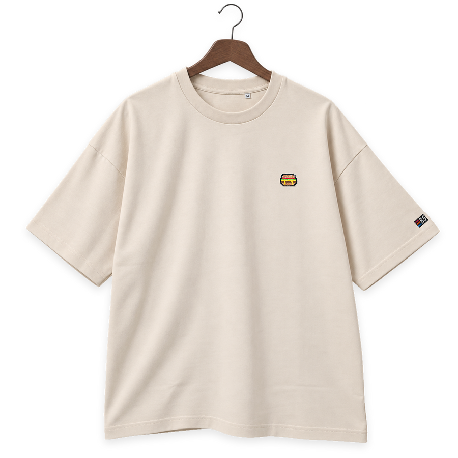Pixel Burger – Besticktes Bio Oversized T-Shirt · Beige · Bügel B