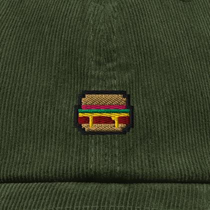 Pixel Burger – Bestickte Cord Cap · Grün · Stick