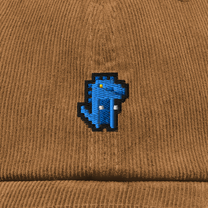Pixel Dino Blau – Bestickte Cord Cap · Braun · Stick