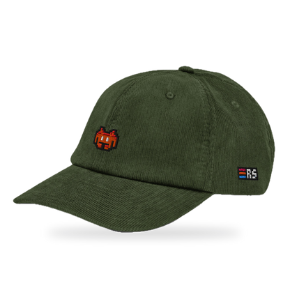 Pixel Alien Orange – Bestickte Cord Cap · Grün · three_quarter