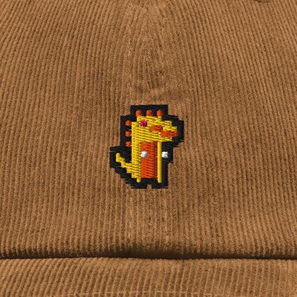 Pixel Dino Orange – Bestickte Cord Cap · Braun · Stick