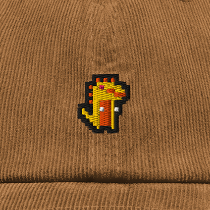 Pixel Dino Orange – Bestickte Cord Cap · Braun · Stick