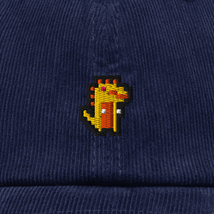 Pixel Dino Orange – Bestickte Cord Cap · Blau · Stick