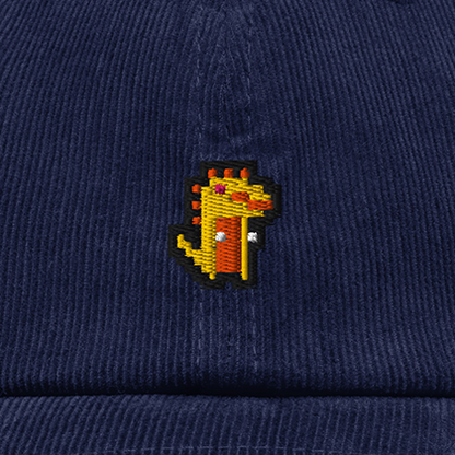 Pixel Dino Orange – Bestickte Cord Cap · Blau · Stick