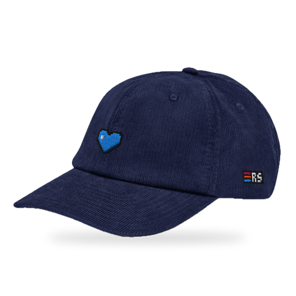 Pixel Herz Blau – Bestickte Cord Cap · Blau · three_quarter