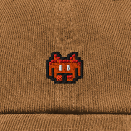 Pixel Alien Orange – Bestickte Cord Cap · Braun · Stick