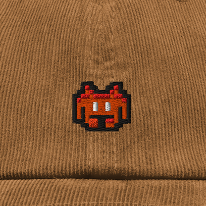 Pixel Alien Orange – Bestickte Cord Cap · Braun · Stick