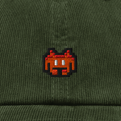 Pixel Alien Orange – Bestickte Cord Cap · Grün · Stick