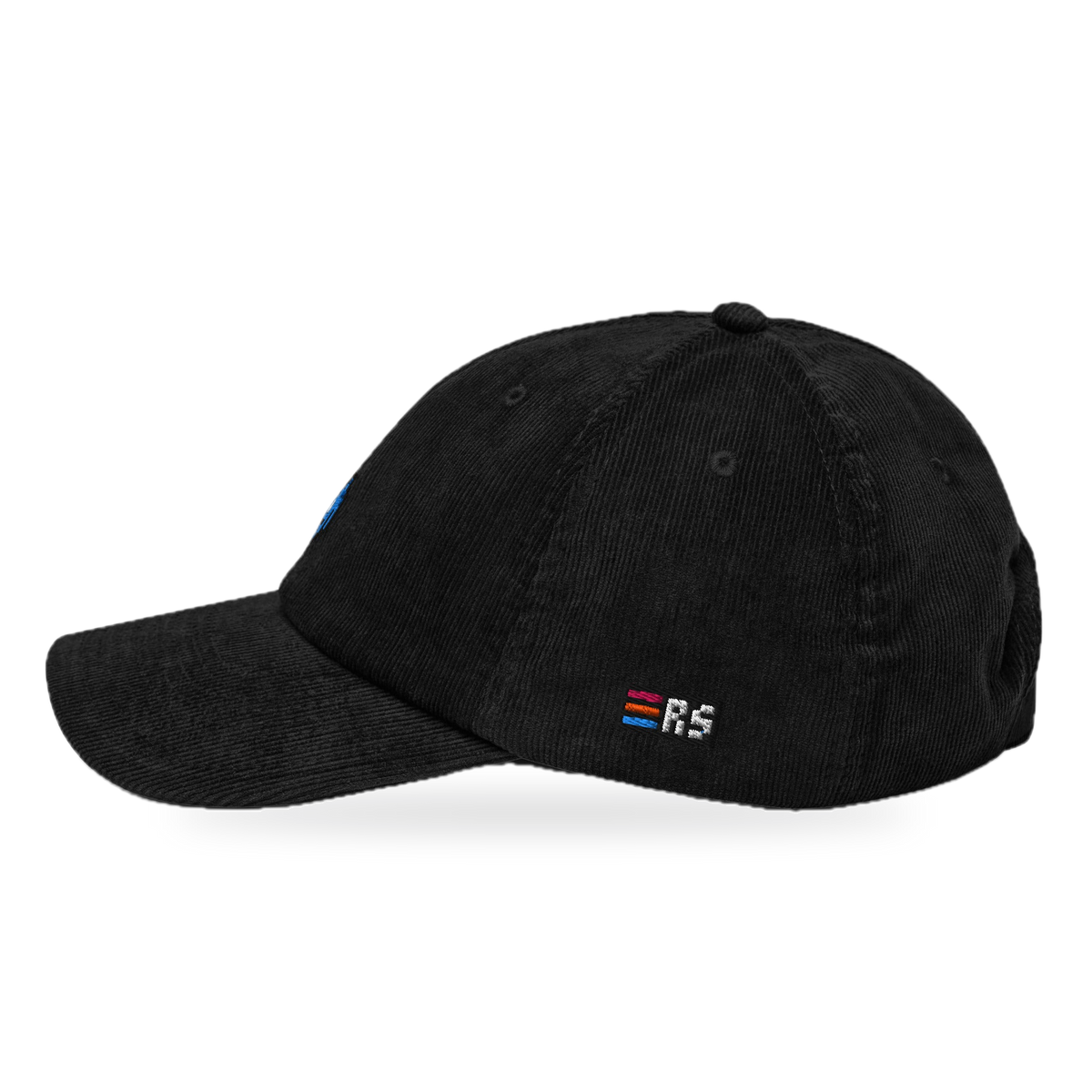 Pixel Alien Blau – Bestickte Cord Cap · Schwarz · side