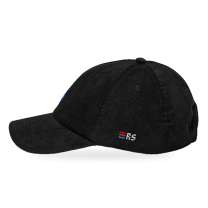 Pixel Alien Blau – Bestickte Cord Cap · Schwarz · side