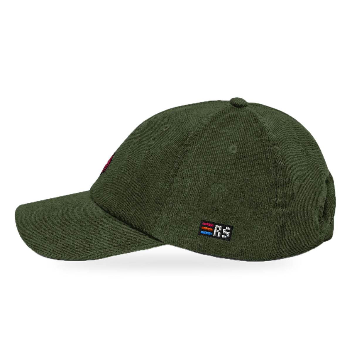 Pixel Alien Rot – Bestickte Cord Cap · Grün · side