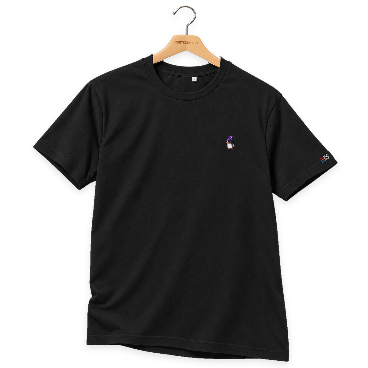Pixel Pinguin Mit Zauberhut – Besticktes Bio T-Shirt · Schwarz · Bügel B · Bügel V5