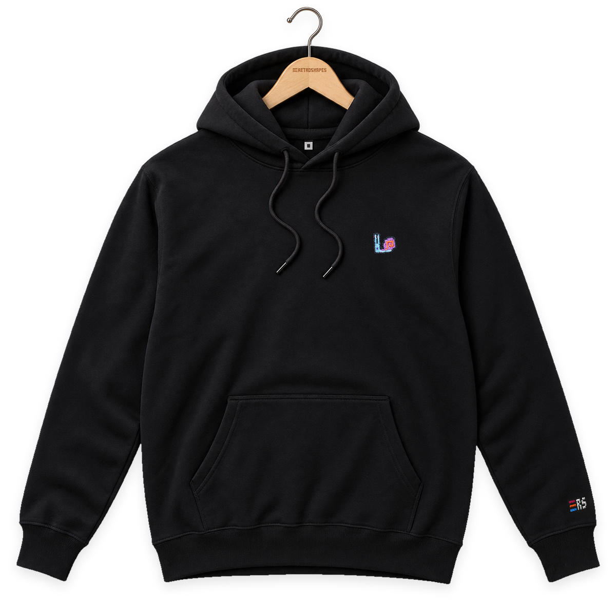 Pixel Schnecke – Bestickter Bio Hoodie · Schwarz · Bügel A · Bügel V5