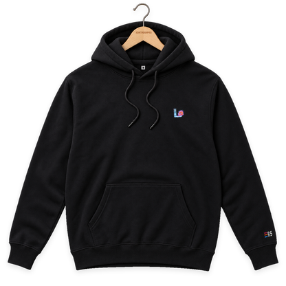 Pixel Schnecke – Bestickter Bio Hoodie · Schwarz · Bügel A · Bügel V5