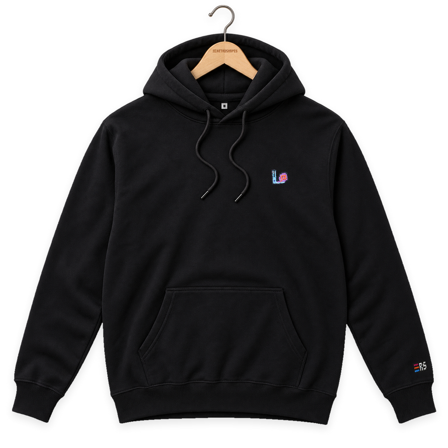Pixel Schnecke – Bestickter Bio Hoodie · Schwarz · Bügel A · Bügel V5