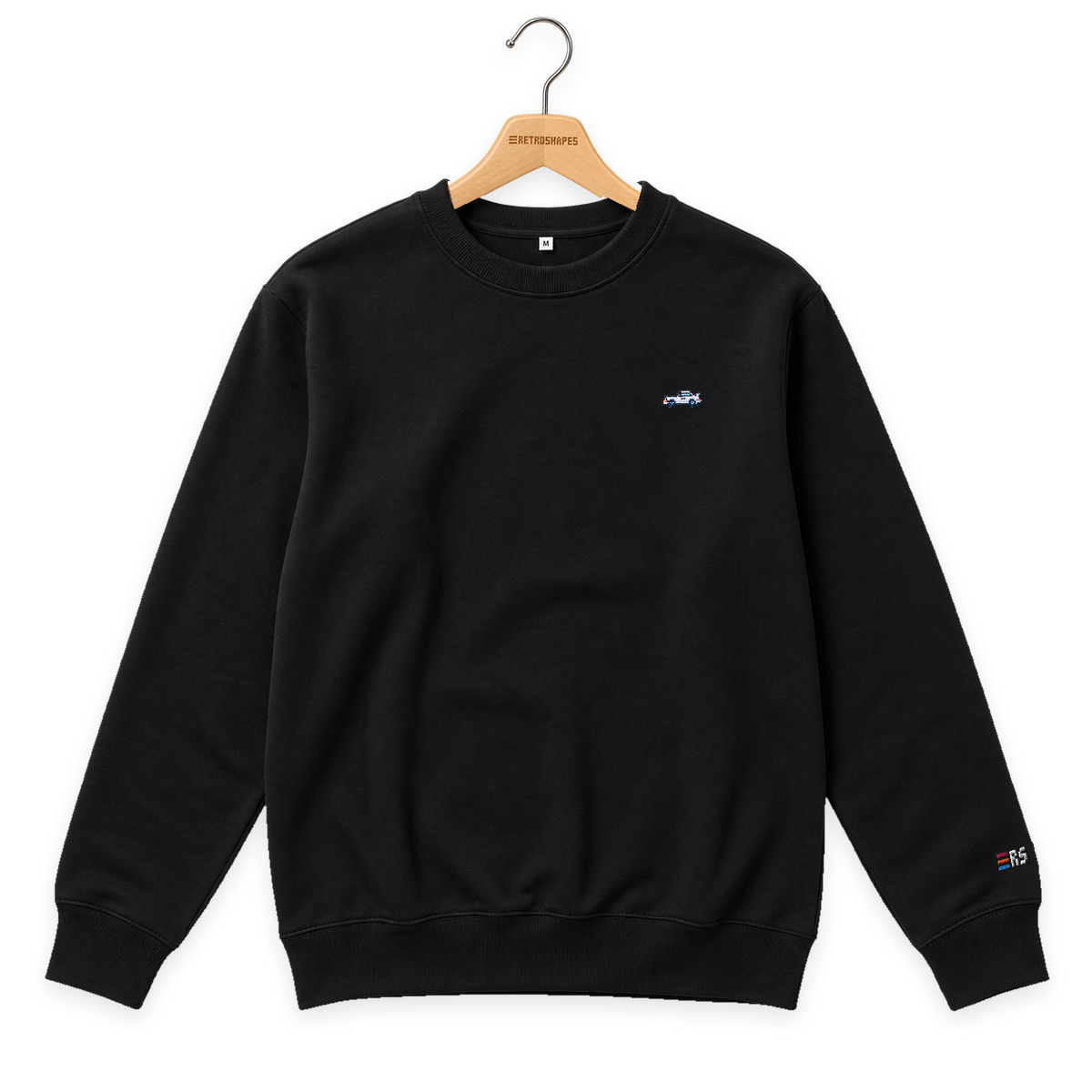Pixel Sportwagen weiß – Bestickter Bio Pullover · Schwarz · Bügel A · Bügel V5