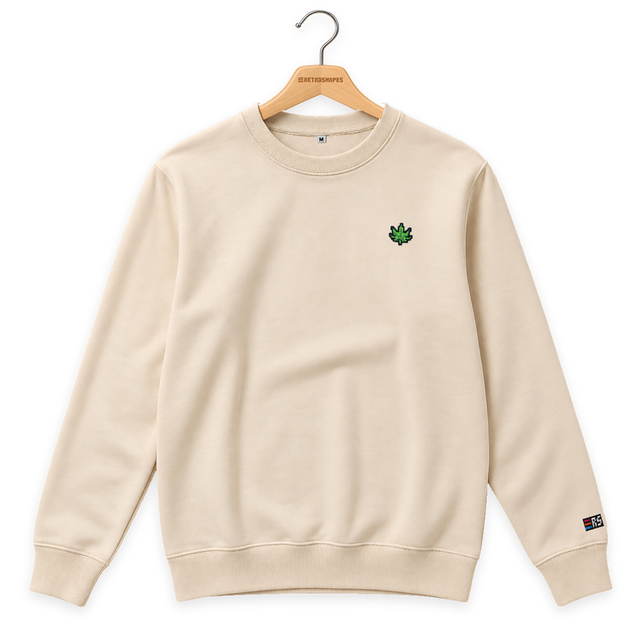 Pixel Cannabis – Bestickter Bio Pullover · Beige · Bügel A · Bügel V5