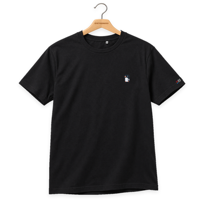 Pixel Pinguin – Besticktes Bio T-Shirt · Schwarz · Bügel A · Bügel V5