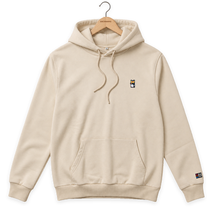 Pixel Pinguin Mit Krone – Bestickter Bio Hoodie · Beige · Bügel A · Bügel V5