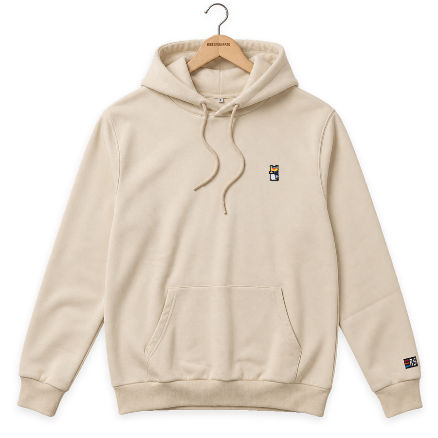Pixel Pinguin Mit Krone – Bestickter Bio Hoodie · Beige · Bügel A · Bügel V5