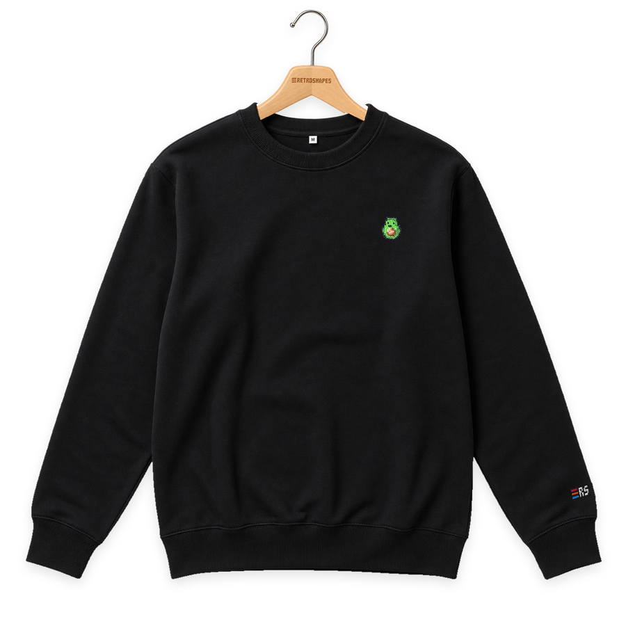 Pixel Avocado – Bestickter Bio Pullover · Schwarz · Bügel A · Bügel V5