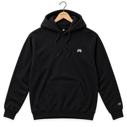 Pixel Gamepad – Bestickter Bio Hoodie · Schwarz · Bügel A · Bügel V5