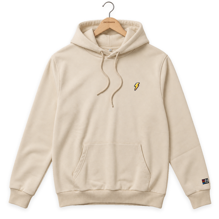 Pixel Blitz – Bestickter Bio Hoodie Beige · Beige · Bügel A · Bügel V5
