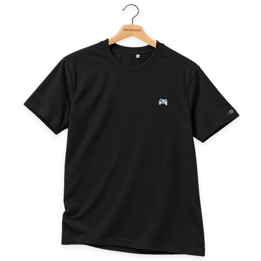 Pixel Gamepad – Besticktes Bio T-Shirt · Schwarz · Bügel B · Bügel V5
