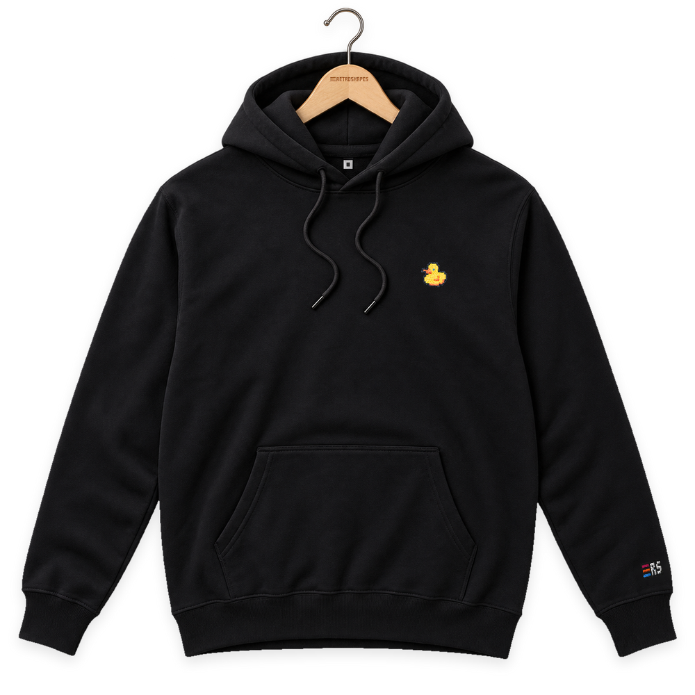 Schwarzer Hoodie mit Ente-Stickerei und RS-Ärmellabel