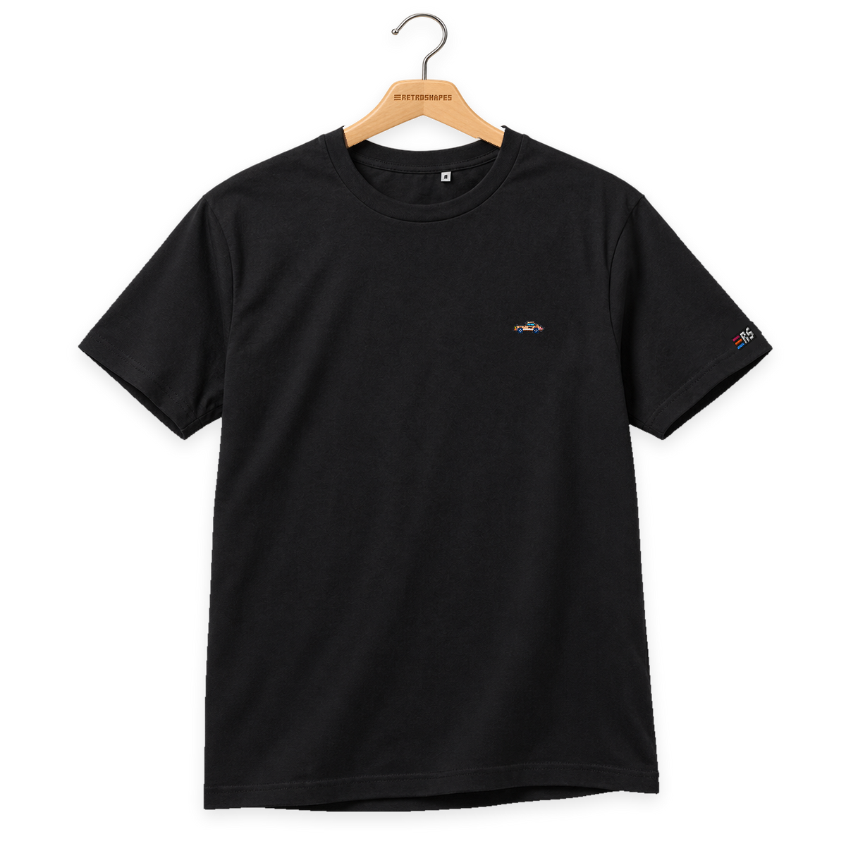 Pixel Sportwagen braun – Besticktes Bio T-Shirt · Schwarz · Bügel A · Bügel V5