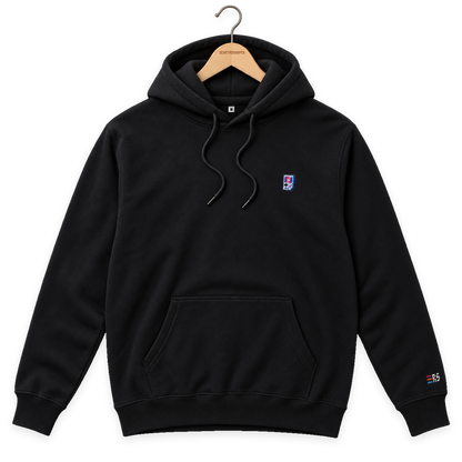 Pixel Handheld – Bestickter Bio Hoodie · Schwarz · Bügel A · Bügel V5