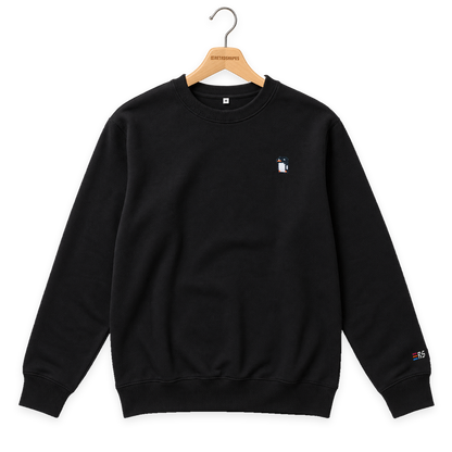 Pixel Pinguin – Bestickter Bio Pullover · Schwarz · Bügel A · Bügel V5