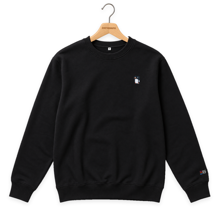Pixel Pinguin – Bestickter Bio Pullover · Schwarz · Bügel A · Bügel V5