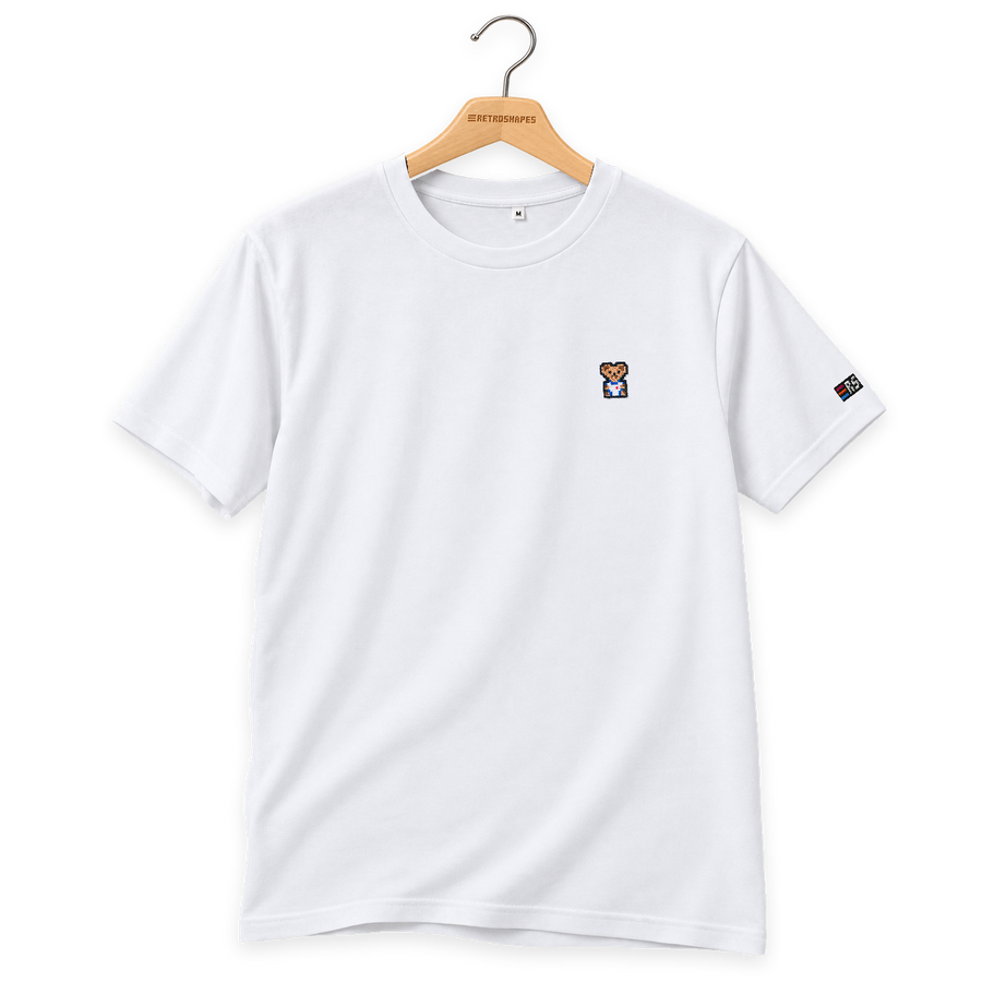 Pixel Bär "Zuffi" – Besticktes Bio T-Shirt · Weiß · Bügel B · Bügel V5