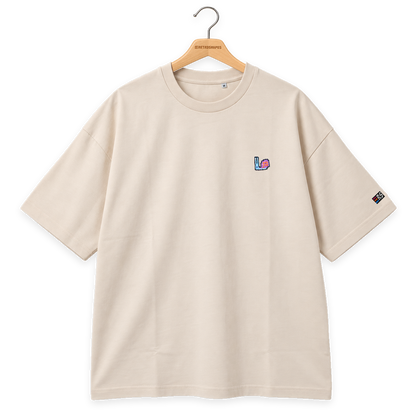 Pixel Schnecke – Besticktes Bio Oversized T-Shirt · Beige · Bügel A · Bügel V5