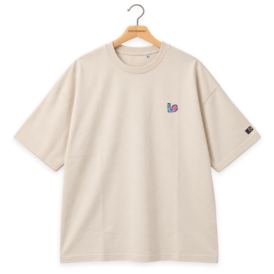 Pixel Schnecke – Besticktes Bio Oversized T-Shirt · Beige · Bügel A · Bügel V5