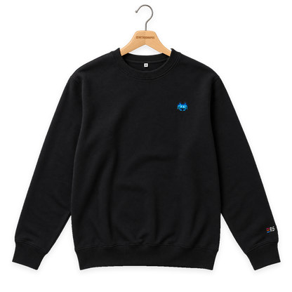 Pixel Alien Blau – Bestickter Bio Pullover · Schwarz · Bügel A · Bügel V5