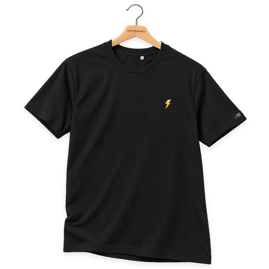 Pixel Blitz – Besticktes Bio T-Shirt Schwarz · Standard · Bügel B · Bügel V5