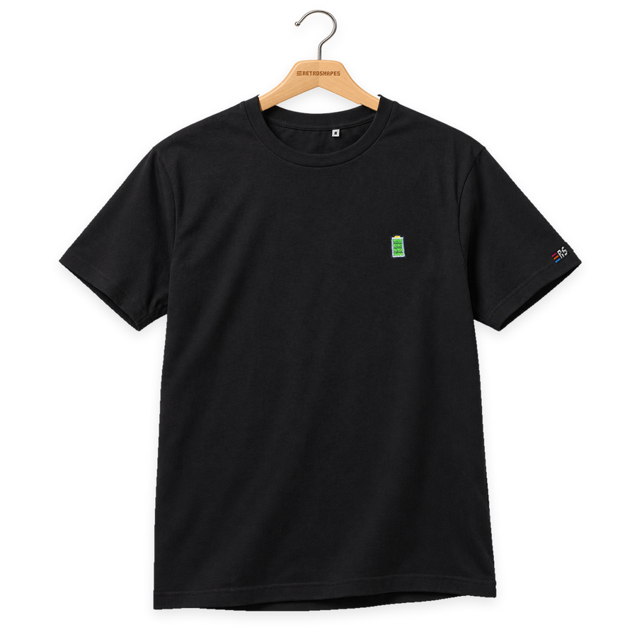 Pixel Batterie – Besticktes Bio T-Shirt Schwarz · Standard · Bügel A · Bügel V5
