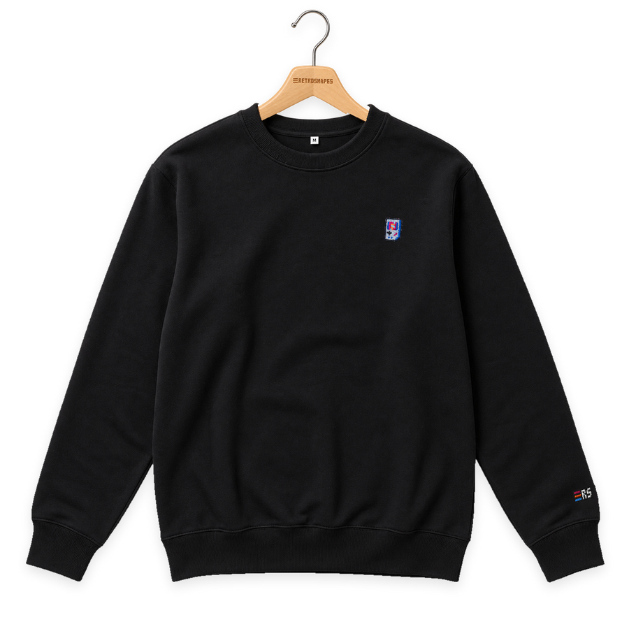 Pixel Handheld – Bestickter Bio Pullover · Schwarz · Bügel A · Bügel V5