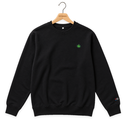Pixel Cannabis – Bestickter Bio Pullover · Schwarz · Bügel A · Bügel V5