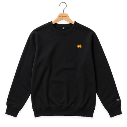 Pixel Alien Orange – Bestickter Bio Pullover · Schwarz · Bügel A · Bügel V5