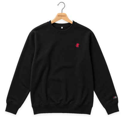 Pixel Dino Rot – Bestickter Bio Pullover · Schwarz · Bügel A · Bügel V5