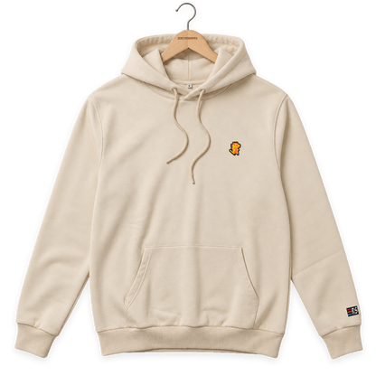 Pixel Dino Orange – Bestickter Bio Hoodie · Beige · Bügel A · Bügel V5