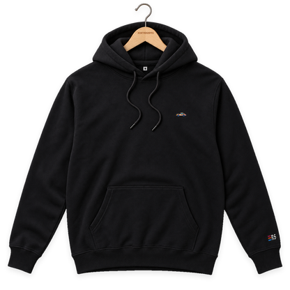 Pixel Sportwagen braun – Bestickter Bio Hoodie · Schwarz · Bügel A · Bügel V5