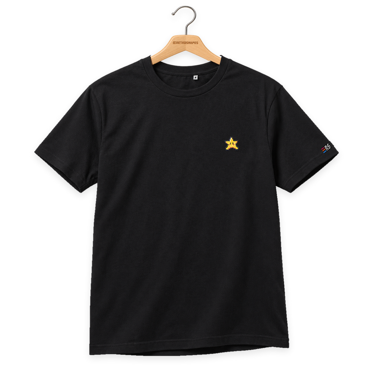 Pixel Stern – Besticktes Bio T-Shirt · Schwarz · Bügel A · Bügel V5