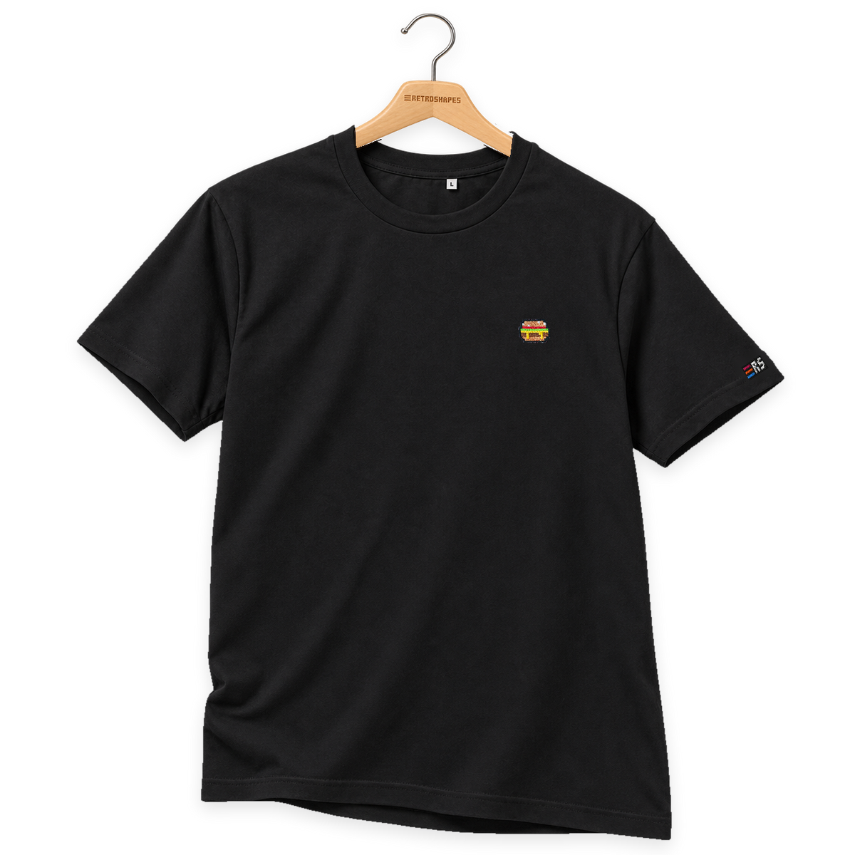 Pixel Burger – Besticktes Bio T-Shirt · Schwarz · Bügel B · Bügel V5